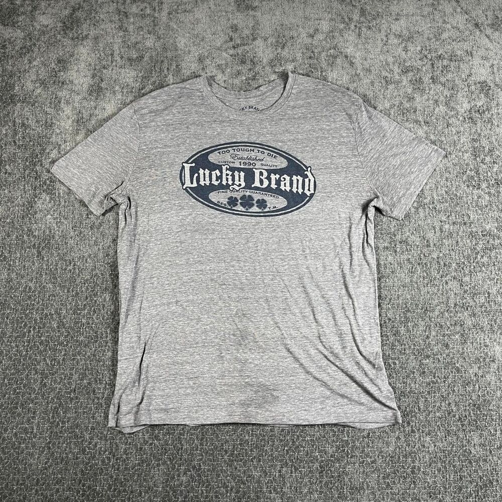 Lucky-brand Men's Grey and Blue T-shirt